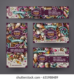 Cartoon cute colorful vector hand drawn doodles ice cream corporate identity set. Templates design of banners, id cards, flyer