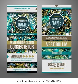 Cartoon cute colorful vector hand drawn doodles Science corporate identity. 2 vertical banners design. Templates set