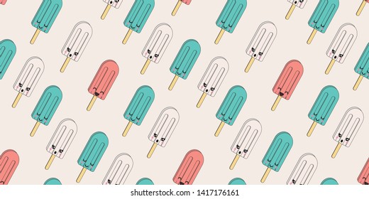 Cartoon cute colorful vector ice cream seamless pattern. Ice cream polo illustration for textile, wallpaper or backgrounds.