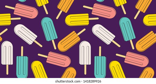 Cartoon cute colorful vector ice cream seamless pattern. Ice cream polo illustration for textile, wallpaper or backgrounds.