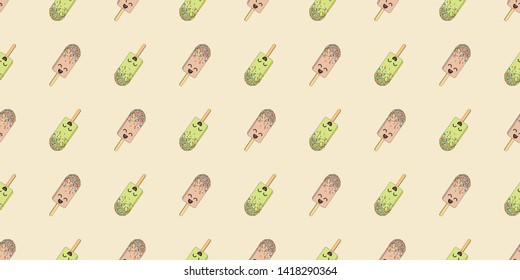 Cartoon cute colorful vector ice cream seamless pattern. Ice cream polo illustration for textile, wallpaper or backdrops.