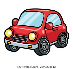 Cartoon cute compact red car graphic icon illustration