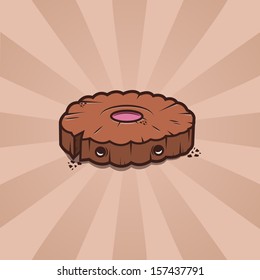 Cartoon cute cookie on simple retro background.