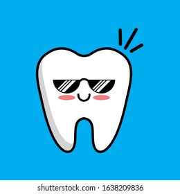 Cartoon of Cute Cool Teeth Character Design, Teeth Icon Illustration Template Vector
