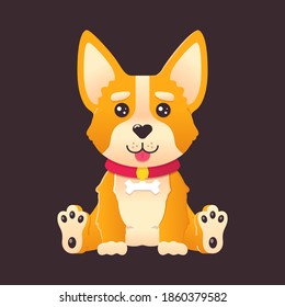 Cartoon cute corgi dog puppy sitting and smiling with tongue out isolated vector illustration 