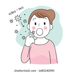Cartoon cute Coronavirus, COVID-19, Spread of the virus vector.