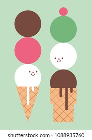 Cartoon cute couple of ice cream. Vector illustration.
