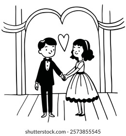 cartoon cute couple illustration black and white linear eps
