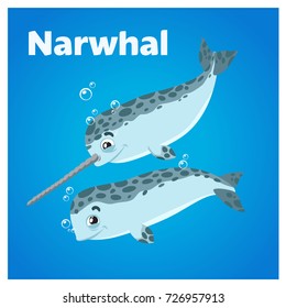 Cartoon Cute couple of Narwhals. Character design. Vector illustration