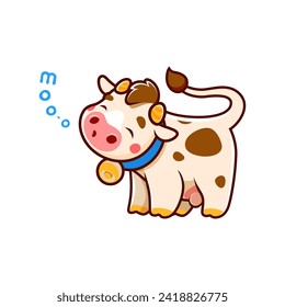 Cartoon cute cow character, isolated vector adorable farm animal, kawaii calf parsonage with a heartwarming smile and pink cheeks, joyfully utters a sweet moo that melts hearts with pure cuteness