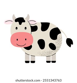 Vaca fofa de desenhos animados. Animais de criação. Animais domésticos. Ilustração infantil. Estilo infantil 