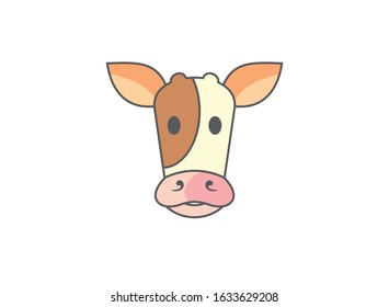 Cartoon cute cow icon. Cow milk vector logo. Meat farm  funny label. Dairy eco product emblem  vector illustration. 