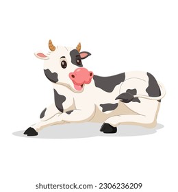 Cartoon cute cow lying down. Vector illustration