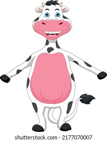 Cartoon Cute Cow Waving On White Background