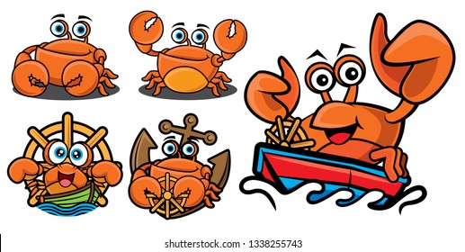 Cartoon cute crab with different poses mascot series set - vector character set