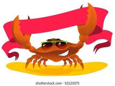 cartoon cute crab holds ribbon