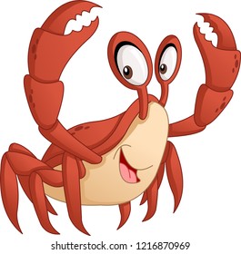 Cartoon cute crab. Vector illustration of funny happy animal.

