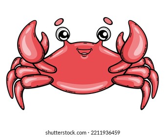 Cartoon cute crab. Vector illustration isolated on white background.