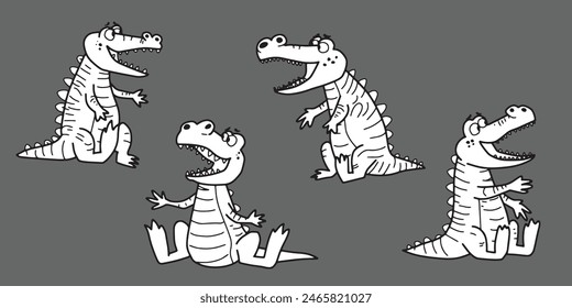 Cartoon cute crocodile animal coloring book. Hand drawn. Vector illustration.