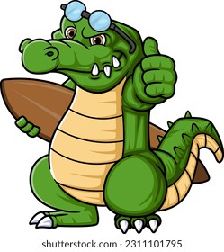 cartoon cute crocodile carrying surfboard of illustration