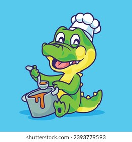 Cartoon cute crocodile chef cooking
