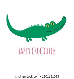 cartoon cute crocodile isolated on white background, vector illustration