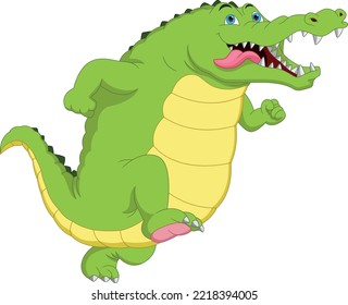 cartoon cute crocodile running on white background
