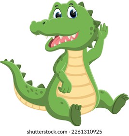 Cartoon Cute crocodile waving hand isolated on white background