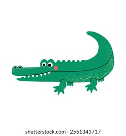 Cartoon cute crocodile. Wild hand drawn animals. Alligator. Childish illustration. Kids style 