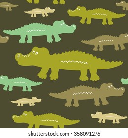 Cartoon cute crocodiles seamless vector pattern. Vector illustration for your cute design.
