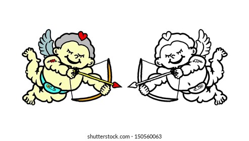 Cartoon of cute cupid baby with a bow and arrow for valentine concept. 