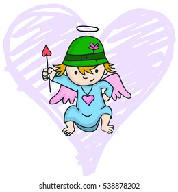 Cartoon of cute cupid with hat