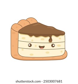 cartoon cute curd pie with chocolate cream and funny face 