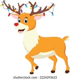 Cartoon Cute deer with christmas lights