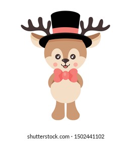 cartoon cute deer with hat and tie vector