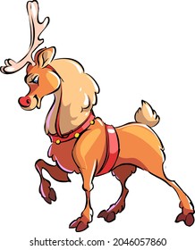 Cartoon cute deer. Santa Claus ' Christmas Reindeer. The Red-nosed Reindeer.