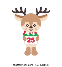 cartoon cute deer with scarf vector and christmas calendar