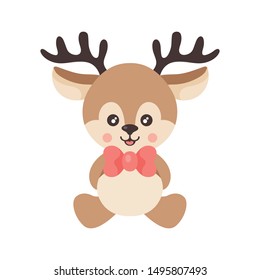cartoon cute deer sitting with tie vector