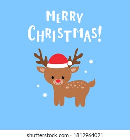Cartoon süßer Hirsch. Vektorgrafik. Fröhlicher Weihnachtshintergrund.