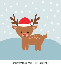 Cartoon cute deer. Vector illustration. Merry Christmas background.