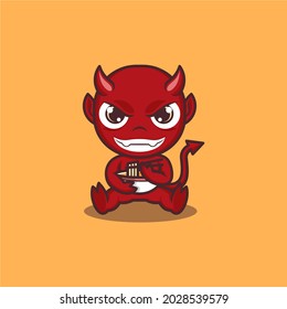 cartoon cute devil with ramen noodles. vector illustration for logo icon or sticker