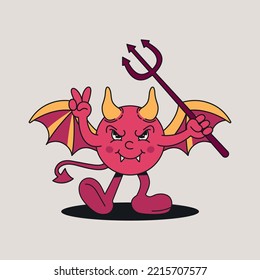 Cartoon cute devil. Vector illustration for logo icon or sticker. Cute devil vector illustration print for t-shirts and postcards. Mascot logo