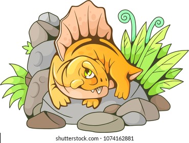 cartoon cute dimetrodon, funny illustration