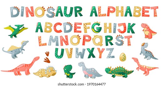 Cartoon Cute Dinosaur Alphabet Dino Font Stock Vector (Royalty Free ...