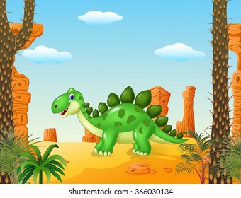 Cartoon cute dinosaur with the desert background