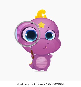 Cartoon cute dinosaur holding a sign with like. Little kissing dino kid character. Creative layout for social media blogging, online network likes. Vector illustration.