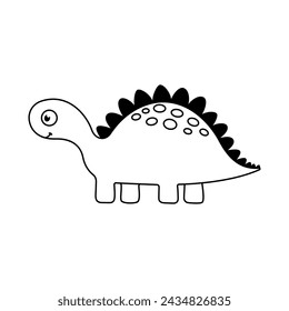 cartoon cute dinosaur isolate on white background, black and white animal, flat vector illustration for kids