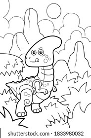 cartoon cute dinosaur parasaurolophus, coloring book, funny illustration