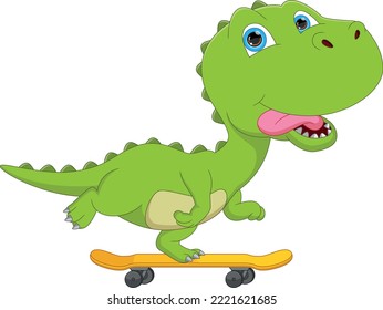 cartoon cute dinosaur playing skateboard