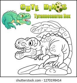 cartoon cute dinosaur tyrannosaurus rex, coloring book, funny illustration